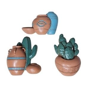 Southwestern Style Mini Plastic Cactus Planters Set - Terracotta Home‎ Decor